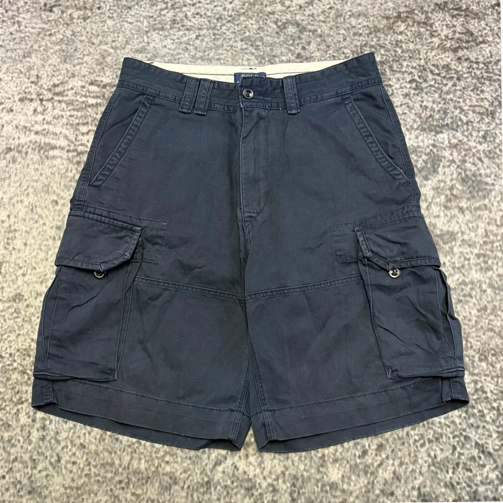 Vintage Polo Ralph Lauren Cargo Shorts Mens 33 Navy Blue Twill Classic Utility